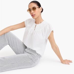 J. Crew Smocked Cap Sleeve Top in White | Size S